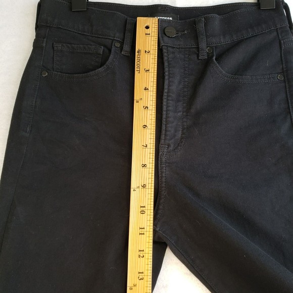 Express Skinny High Rise Jeans Women Size 2R Black Denim 5 Pockets Logo Stretch - Picture 9 of 12